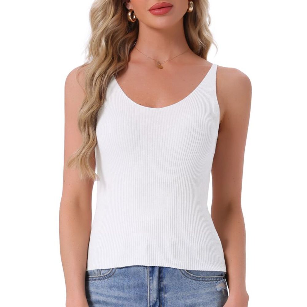 Spaghetti Strap Soft V Neck Cami Casual Camisole Tank Pajama Tops White